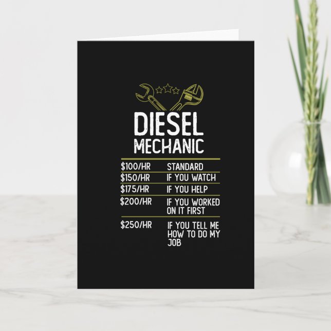 Diesel Mechanic Craftsman Gift Present Idea Card (Front)