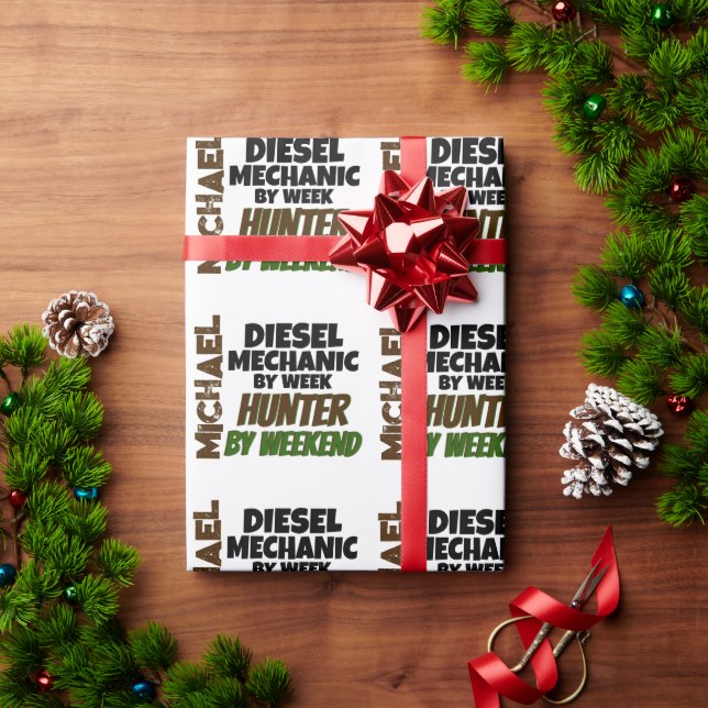 Diesel Mechanic Loves Hunting Wrapping Paper (Holiday Gift)