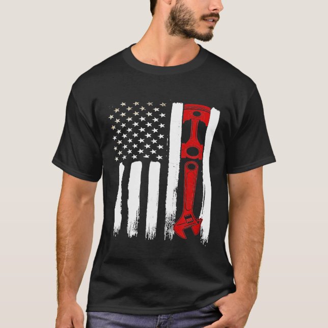 Diesel Mechanic  Patriotic American Flag Tools  T-Shirt (Front)