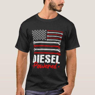 Diesel Mechanic  Powered Patriotic American Flag  T-Shirt