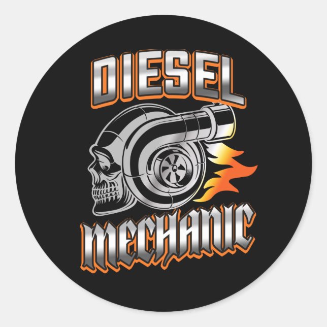 Diesel Mechanic Turbocharger Skull Classic Round Sticker (Front)
