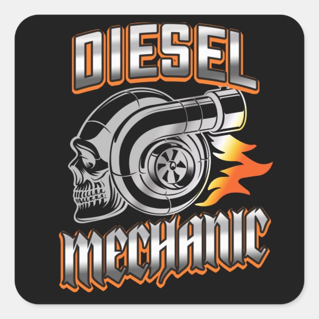 Diesel Mechanic Turbocharger Skull Square Sticker (Front)