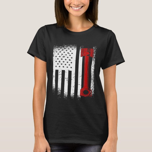 Diesel Mechanic Usa Flag Piston For Any Diesel Fan T-Shirt (Front)