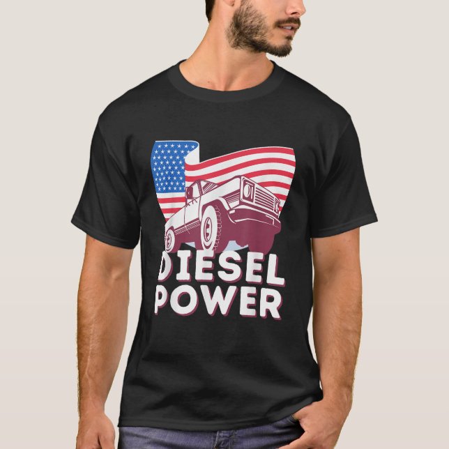 Diesel Power American Flag Diesel Mechanic Pickup  T-Shirt (Front)