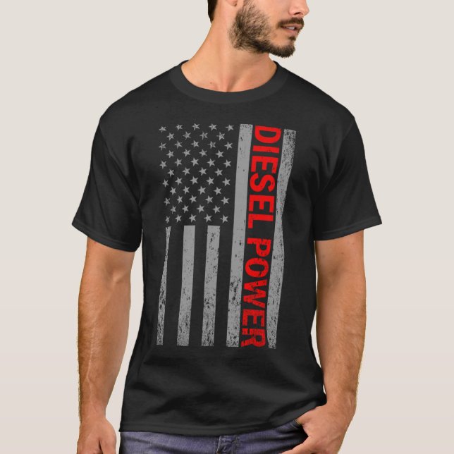 Diesel Power Usa Flag Truck Turbo Brothers Mechani T-Shirt (Front)