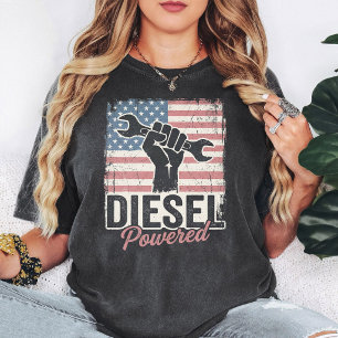 Diesel Powered Wrench Fist American Flag Mechanic T-Shirt