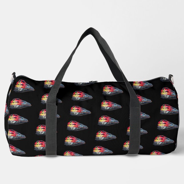 Diesel Train for Railroad Fan on Black Duffle Bag (Front)