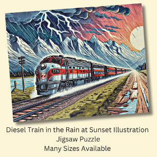 Diesel Train in the Rain at Sunset Illustration Jigsaw Puzzle