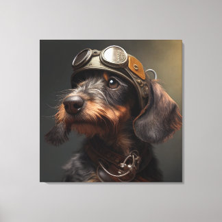 Dieselpunk Wirehaired Dachshund Steampunk Goggles Canvas Print