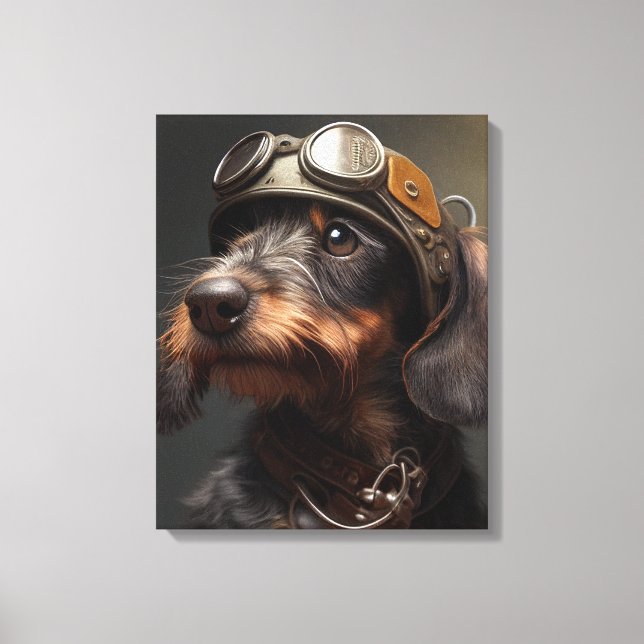 Dieselpunk Wirehaired Dachshund Steampunk Goggles Canvas Print (Front)