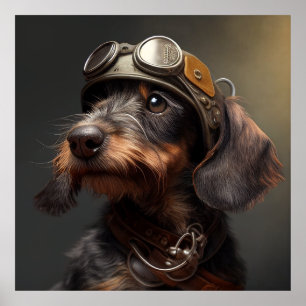 Dieselpunk Wirehaired Dachshund Steampunk Goggles Poster