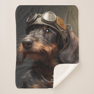 Dieselpunk Wirehaired Dachshund Steampunk Goggles Sherpa Blanket