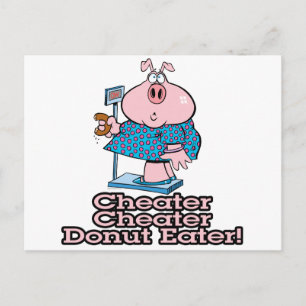 diet cheater doughnut eating piggy cartoon postcard