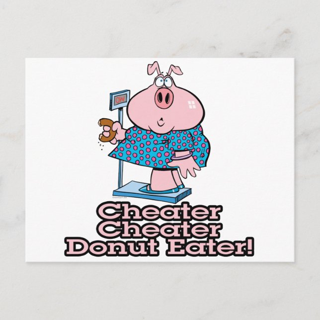 diet cheater doughnut eating piggy cartoon postcard (Front)