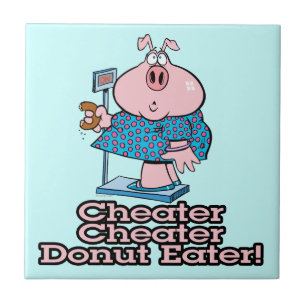 diet cheater doughnut eating piggy cartoon tile
