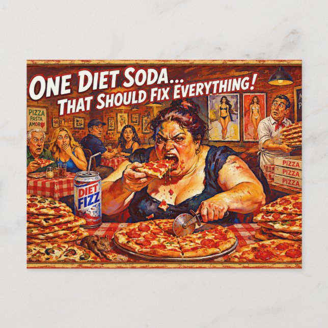 “Diet Delusions” – A Portrait of Self Deception Holiday Postcard (Front)