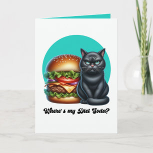 Diet Soda Funny Black Cat Burger Humour Card