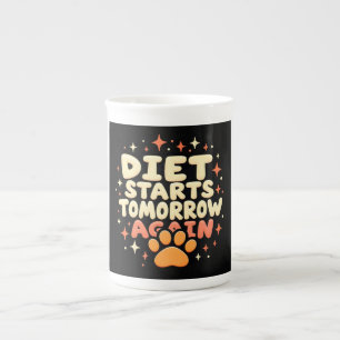 Diet Starts Tomorrow – Retro Playful Paw Print Bone China Mug