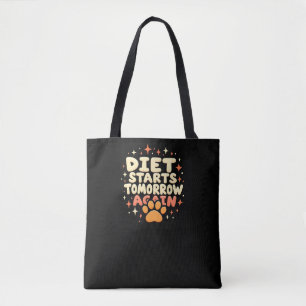 Diet Starts Tomorrow – Retro Playful Paw Print Tote Bag