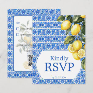 🌈 Dietary requirent + QR Azul & Limone Romance RSVP Card