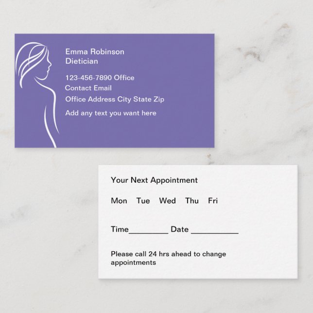 Dietician Appointment Business Card Design (Front/Back)