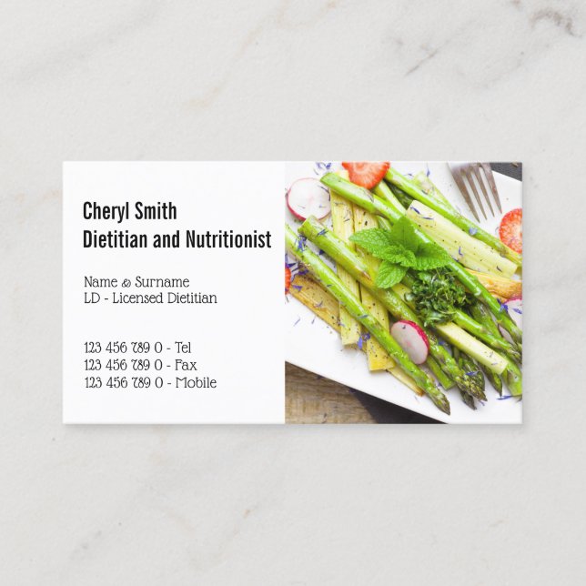 Dietician healthy asparagus garden salad business card (Front)