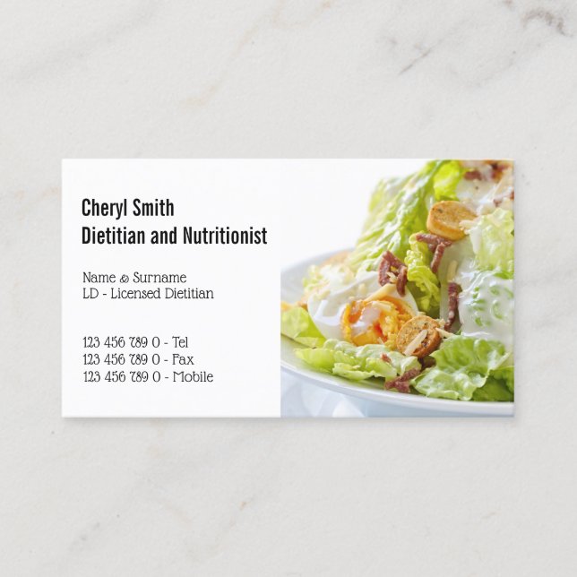 Dietician healthy Caesar salad organic photo Business Card (Front)