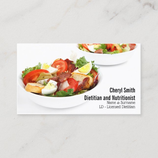 Dietician healthy fresh salad in bowls minimalist business card (Front)