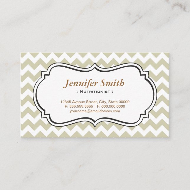Dietician Nutritionist - Chevron Simple Jasmine Business Card (Front)