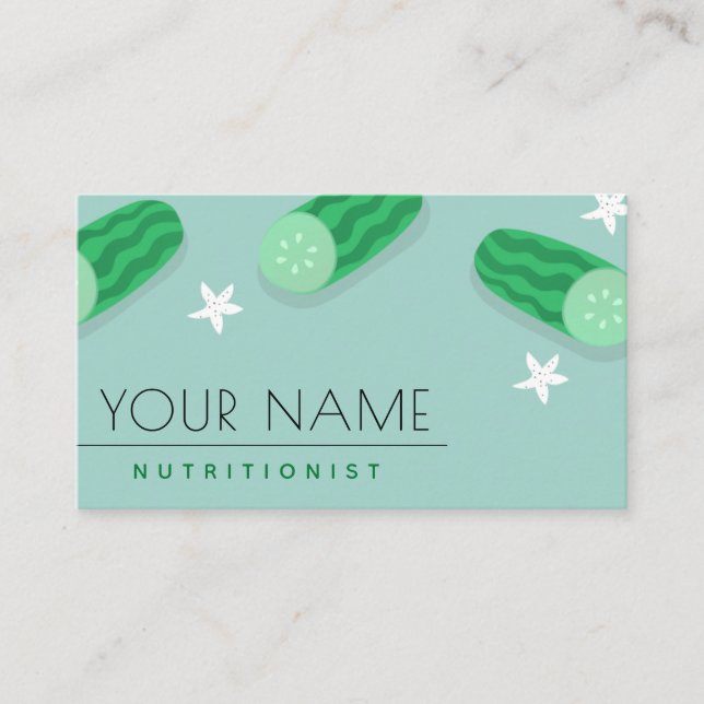 Dietician Nutritionist Food Industry Cute Cucumber Business Card (Front)