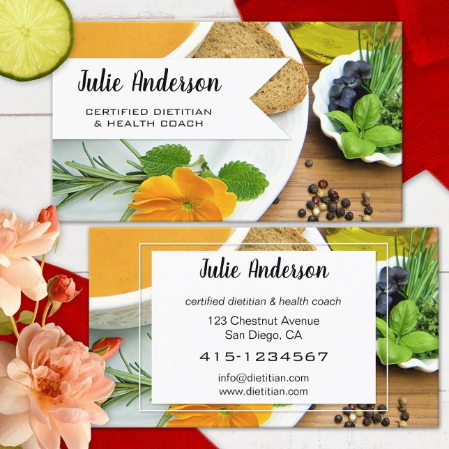 Dietician Nutritionist Health Coach Business Card (Creator Uploaded)