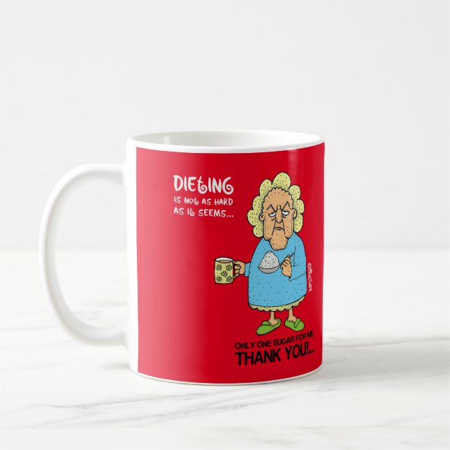 Dieting is not as hard as it seems - red cartoon coffee mug (Left)