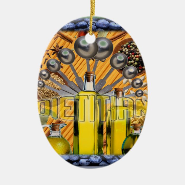 DIETITIAN FOOD COLLAGE LOGO CERAMIC TREE DECORATION (Front)