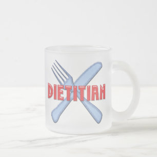 DIETITIAN KNIFE / FORK FROSTED GLASS COFFEE MUG
