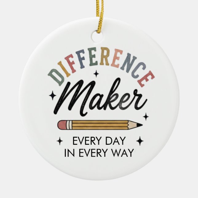 Difference Maker Appreciation Gift School Teacher  Ceramic Tree Decoration (Front)