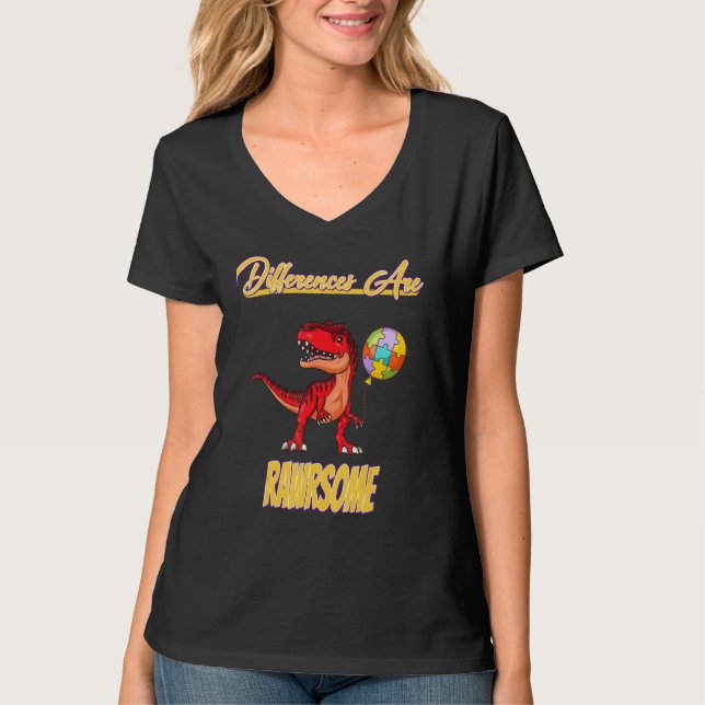 Differences Are Rawrsome Autism Funny Humour T-Shirt (Front)