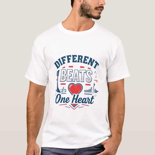 "Different Beats, One Heart: Embrace the Universal T-Shirt (Front)