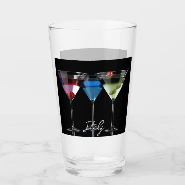 Different cocktails in martini glasses on black (Front)