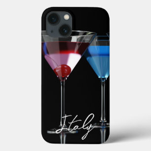 Different cocktails in martini glasses on black iPhone 13 case