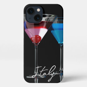 Different cocktails in martini glasses on black iPhone 13 case