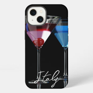 Different cocktails in martini glasses on black iPhone 13 case
