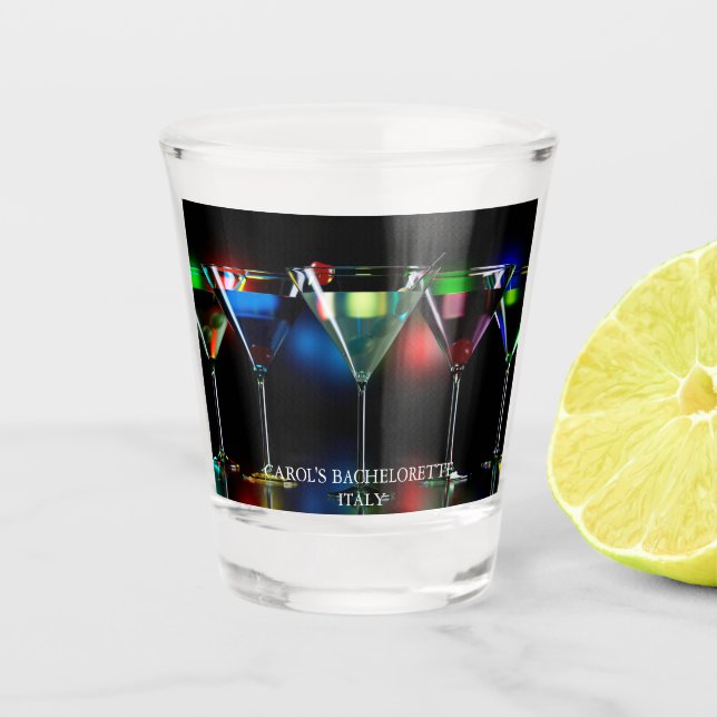 Different cocktails in martini glasses with lights (Front)