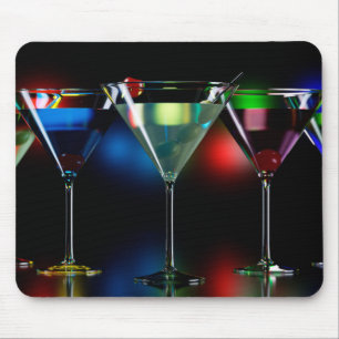 Different cocktails in martini glasses with lights mouse mat