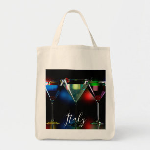Different cocktails in martini glasses with lights tote bag