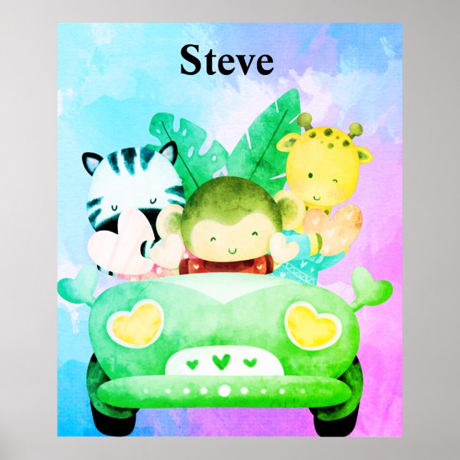  Different colour Car with zoo animals Poster (Front)