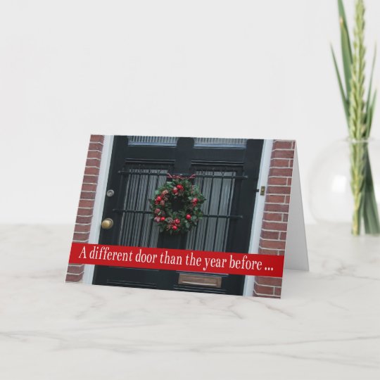 Different Door Christmas Wreath New Address Card