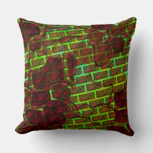Different image montage, brick, red, green, brown cushion