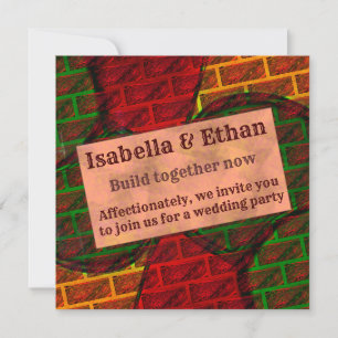 Different image montage, brick, red, green, yellow invitation