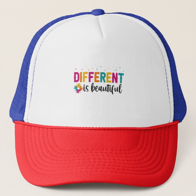 Different Is beautiful Autism Awareness Adhd Gift  Trucker Hat (Front)