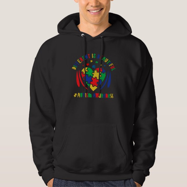 Different Is Beautiful Autism Awareness Heart Puzz Hoodie (Front)